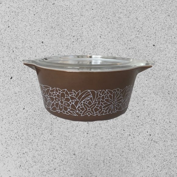Pyrex Woodland Brown Flowers Round 474-B 1.5 Quart Casserole Dish - Picture 7 of 7